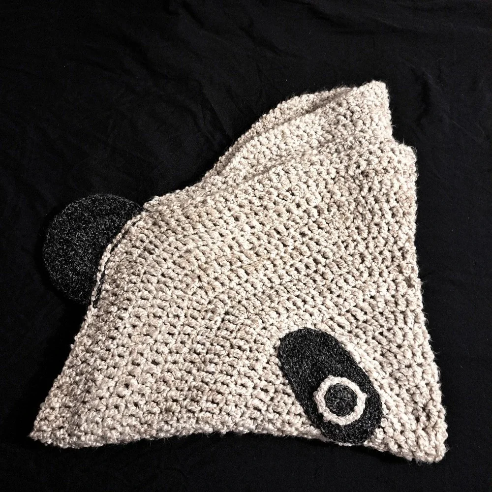 Handmade Crochet Panda Bear Throw Blanket Chunky Knit Beige Black Animal Nursery